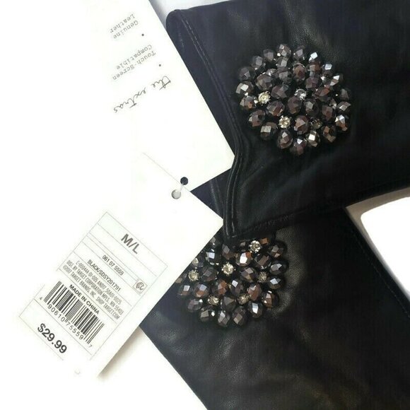 Leather Tech Touch Screen Gloves with Broach Womens M/L Black Winter - Picture 5 of 8